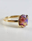 Natural Purple Australian Opal Ring 14k Solid Gold, Handmade Opal Jewelry, October Birthstone Ring, Unique Birthday Gift for Wife
