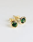 Green Sapphire Martini Bezel Earrings in 14k Solid Gold