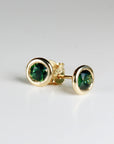 Green Sapphire Martini Bezel Earrings 14k Solid Gold