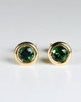 Green Sapphire Martini Bezel Earrings in 14k Solid Gold