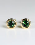 Green Sapphire Martini Bezel Earrings in 14k Solid Gold