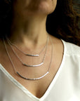 Curved Hammered Silver Bar Necklace
