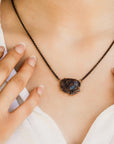 Black Rutilated Quartz Necklace 14k Gold, Rose Cut Black Quartz and Salt and Pepper Diamond Pendant