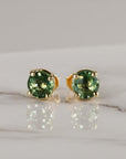 Green Sapphire Earrings 14k Solid Gold, Sapphire Bridal Earrings