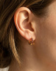 Garnet Huggie Hoop Earrings 14k Gold, Bridal Garnet Hoop Earrings