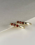 Garnet Huggie Hoop Earrings 14k Gold, Bridal Garnet Hoop Earrings