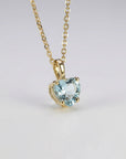 Heart aquamarine necklace in gold, minimalist gemstone pendant.