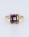 14k Solid Gold Square Ametrine Ring
