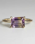 Minimalist emerald cut ametrine gemstone ring. Handmade purple and yellow stone ring, perfect for non-traditional engagement or anniversary jewelry.