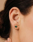 Heart Emerald Earrings 14k Solid Gold, Heart Emerald Stud Earrings - Melt'm Jewelry