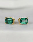 14k Gold Emerald Cut Emerald Stud Earrings - Melt'm Jewelry