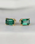 Genuine emerald stud earrings in 14k gold, emerald cut May birthstone jewelry.