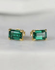 Genuine emerald stud earrings in 14k gold, emerald cut May birthstone jewelry.