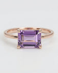 14k solid gold emerald cut amethyst ring, purple February birthstone, art deco gemstone ring for her