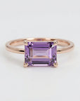 14k solid gold emerald cut amethyst ring, purple February birthstone, art deco gemstone ring for her