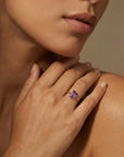 14k Gold Emerald Cut Amethyst Ring, Amethyst Engagement Ring