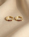 Garnet Huggie Hoop Earrings 14k Gold, Bridal Garnet Hoop Earrings