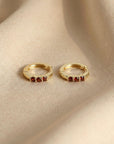 Garnet Huggie Hoop Earrings 14k Gold, Bridal Garnet Hoop Earrings