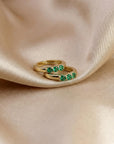 Emerald Huggie Hoop Earrings 14k Gold, 2mm Lab Grown Emerald Trio Hoops