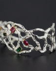 Multi-Gem Gemstone Cuff Bracelet in Sterling Silver and 14k Gold Set- One of A Kind - Melt'm Jewelry