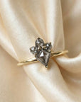 Rose Cut Kite Shape Salt and Pepper Diamond Ring in 14k Yellow Gold