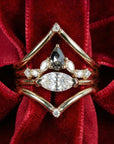 Rose Cut Pear Shape Salt and Pepper Diamond Ring 14k Yellow Gold