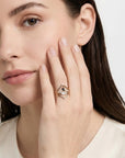 Rose Cut Pear Shape Salt and Pepper Diamond Ring 14k Yellow Gold