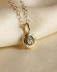 14k solid gold pendant necklace with personalized initial, rustic pebble gold charm necklace, handmade personalized gift jewelry