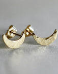 14k solid gold crescent moon stud earrings, handmade celestial Sailor Moon inspired minimalist gold studs