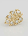Monstera Leaf Cz Flat Back Earrings 14k Solid Gold