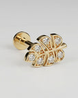 14k solid gold monstera leaf flat back earring with CZ, nature inspired stackable stud, internally threaded tragus cartilage piercing