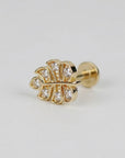 Monstera Leaf Cz Flat Back Earrings 14k Solid Gold