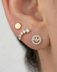 14k solid gold smiley face flat back earring with CZ, internally threaded tragus cartilage piercing stud, cute ear stack jewelry gift for teen