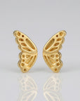 A pair of 14k solid gold butterfly wing stud earrings displayed on a white background. These minimalist nature-inspired earrings feature detailed wing cutouts, perfect as a dainty jewelry gift for teens or daughters.