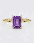 Emerald cut amethyst ring in 14k solid gold, natural purple amethyst engagement ring, February birthstone fine jewelry, Art Deco style gemstone ring