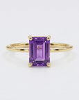 Emerald cut amethyst ring in 14k solid gold, natural purple amethyst engagement ring, February birthstone fine jewelry, Art Deco style gemstone ring