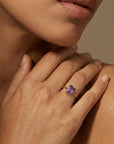 14k Gold Emerald Cut Amethyst Ring, Amethyst Engagement Ring