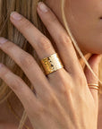 Gold Filled Wide Hammered Ring