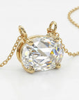 oval moissanite necklace in 14k solid gold, minimalist rose cut moissanite pendant, wedding jewelry gift for wife