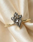 Rose Cut Kite Shape Salt and Pepper Diamond Ring in 14k Yellow Gold - Melt'm Jewelry
