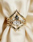 Rose Cut Pear Shape Salt and Pepper Diamond Ring 14k Yellow Gold