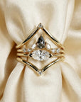 Rose Cut Pear Shape Salt and Pepper Diamond Ring 14k Yellow Gold