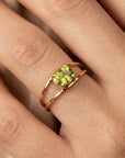 14k Gold Peridot Ring, Oval Engagement Ring, Double Band Ring