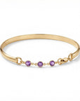 Three birthstone 14k gold filled cuff bracelet with personalized gemstones, minimalist open bangle for women