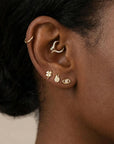 Dainty 14k gold evil eye internally threaded stud, protective symbol earring