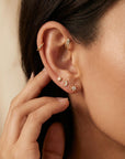CZ Simulated Diamonds Moon Earrings 14k Solid Gold, Internally Threaded Flat Back Earrings