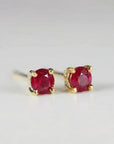 14k solid gold delicate ruby stud earrings, natural red ruby gemstone jewelry, handmade July birthstone gift