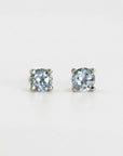 14k gold aquamarine stud earrings, minimalist handmade March birthstone jewelry