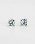 14k gold aquamarine stud earrings, minimalist handmade March birthstone jewelry