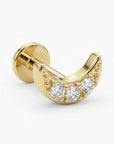 Dainty moon cartilage stud in solid 14k gold with sparkling CZ stone, flat back piercing jewelry